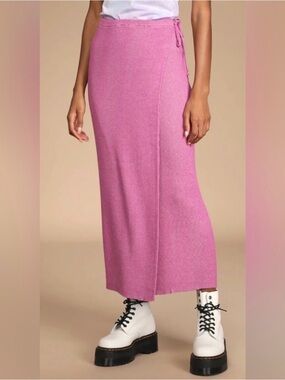 Free people Borderline Pink Ribbed Knit Wrap Midi Skirt